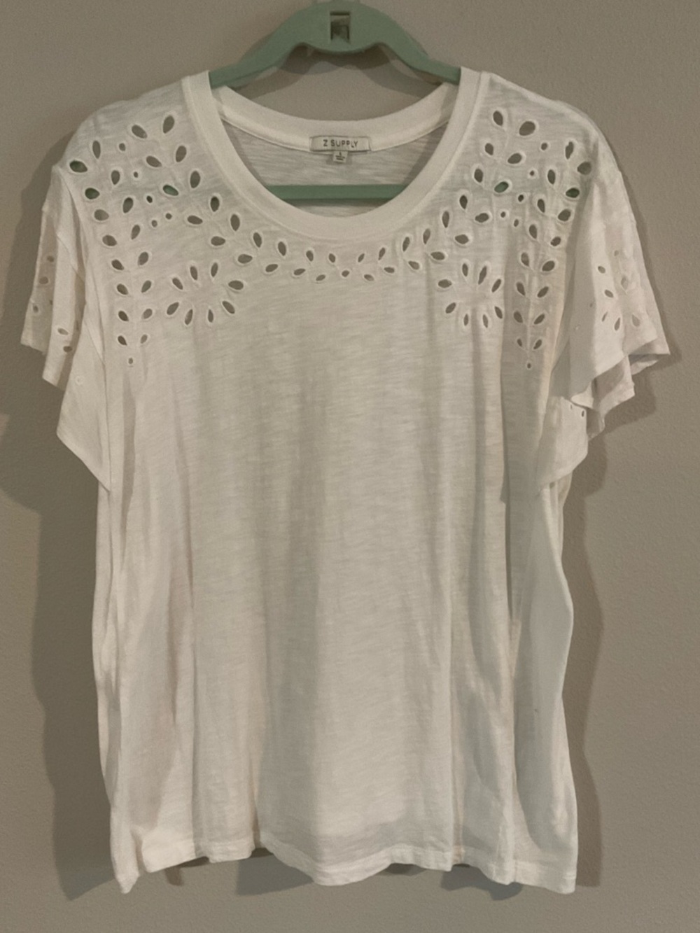 Z Supply White Eyelet Sleeve Short Sleeve Tee White
